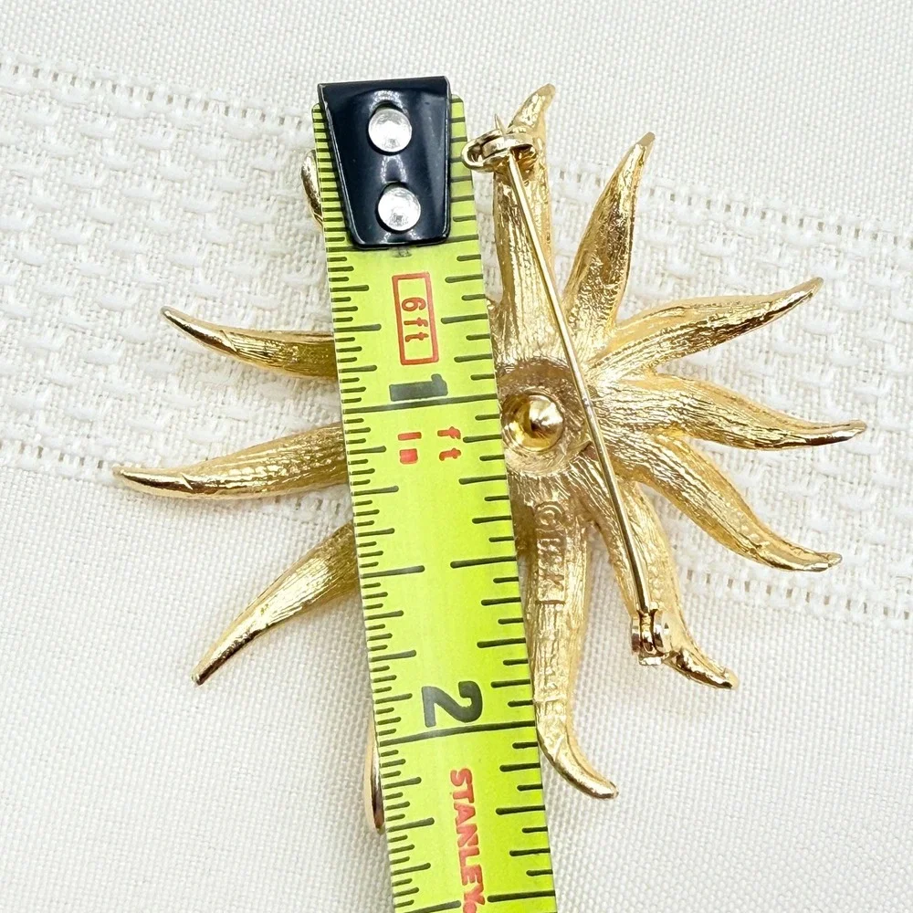 Vintage Big BSK Gold Tone Flower Brooch Pin